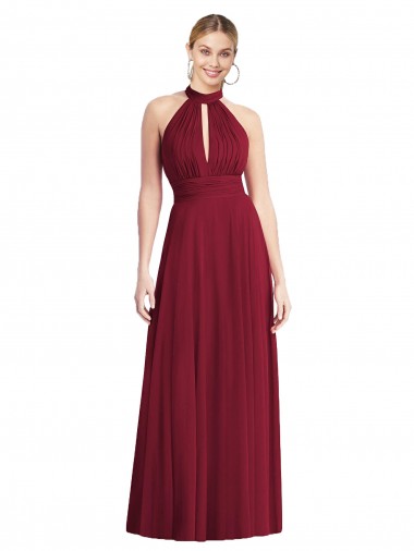 Vendedor de Cabeçada Chiffon Sem Mangas Abrir de volta Borgonha Vestidos de Madrinha