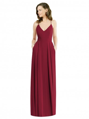 Vendedor de Alças finas Chiffon Sem Mangas Abrir de volta Borgonha Vestidos de Festa / Vestidos de Madrinha