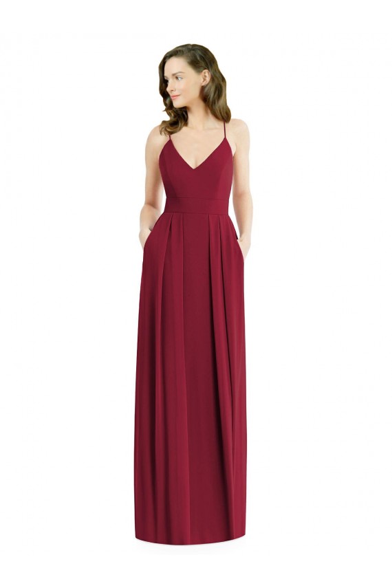 Vendedor de Alças finas Chiffon Sem Mangas Abrir de volta Borgonha Vestidos de Festa / Vestidos de Madrinha