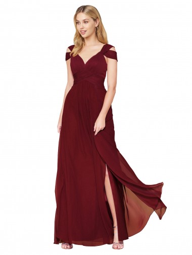 Vendedor de Amor Chiffon Sem Mangas Borgonha Longo Vestidos de Madrinha / Vestidos de Noite / Vestidos de Festa