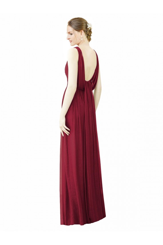 Vendedor de Decote V Chiffon Sem Mangas Costas em V Borgonha Vestido de Festa / Vestido de Madrinha