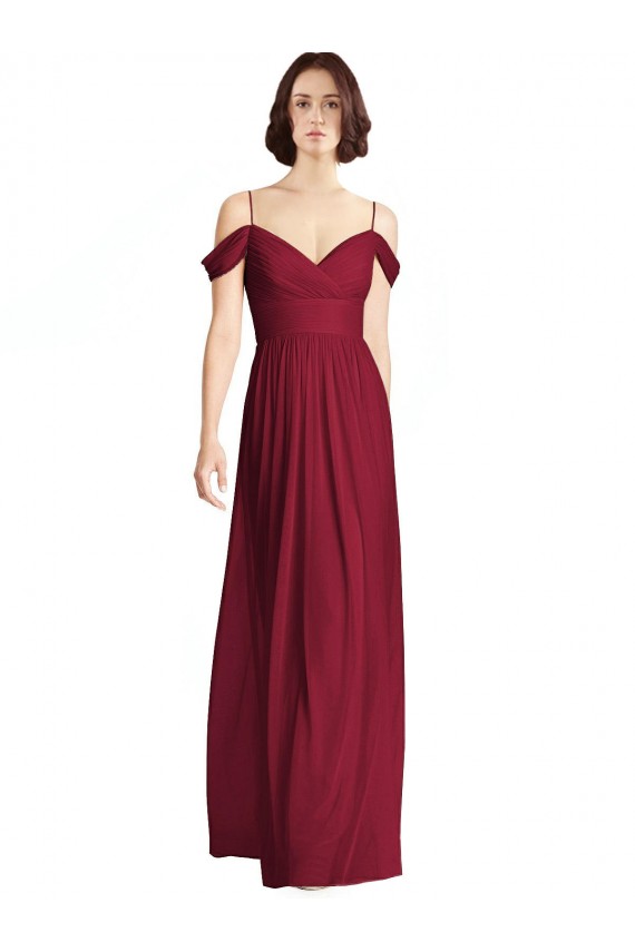 Vendedor de Fora do Ombro Chiffon Sem Mangas Borgonha Vestidos de Festa / Vestidos de Madrinha