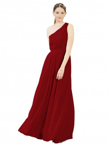 Vendedor de Um Ombro Chiffon Sem Mangas Borgonha Vestido de Madrinha / Vestido de Baile