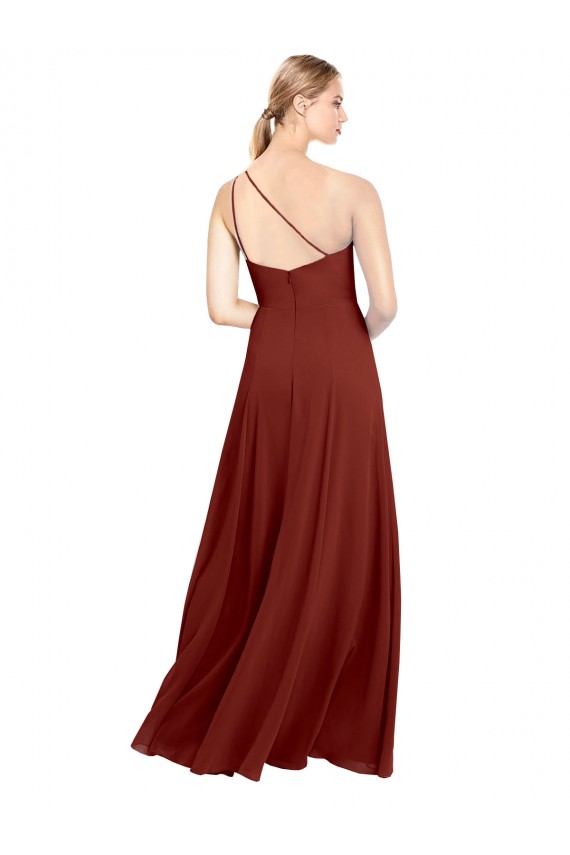 Vendedor de Um Ombro Chiffon Sem Mangas Borgonha Longo Vestido de Madrinha