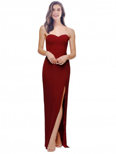 Vendedor de Amor Crepe Esticado Sem Mangas Lombar Borgonha Longo Vestidos de Madrinha / Vestidos de Noite / Vestidos de Festa