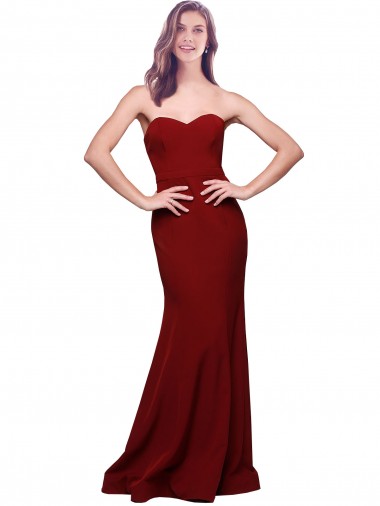 Vendedor de Amor Crepe Esticado Sem Mangas Lombar Borgonha Vestidos de Madrinha / Vestidos de Noite / Vestidos de Festa
