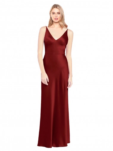 Vendedor de Alças finas Cetim Elástico Sem Mangas Costas em V Borgonha Vestidos de Madrinha / Vestidos de Noite / Vestidos de Festa