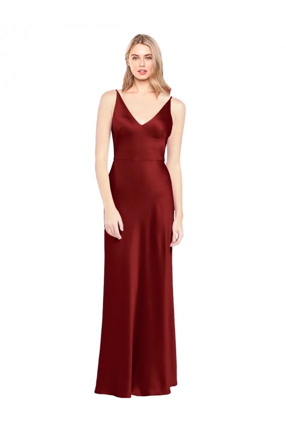 Vendedor de Alças finas Cetim Elástico Sem Mangas Costas em V Borgonha Vestidos de Madrinha / Vestidos de Noite / Vestidos de Festa