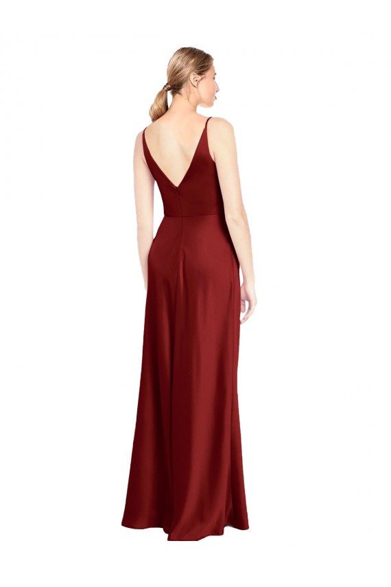 Vendedor de Alças finas Cetim Elástico Sem Mangas Costas em V Borgonha Vestidos de Madrinha / Vestidos de Noite / Vestidos de Festa
