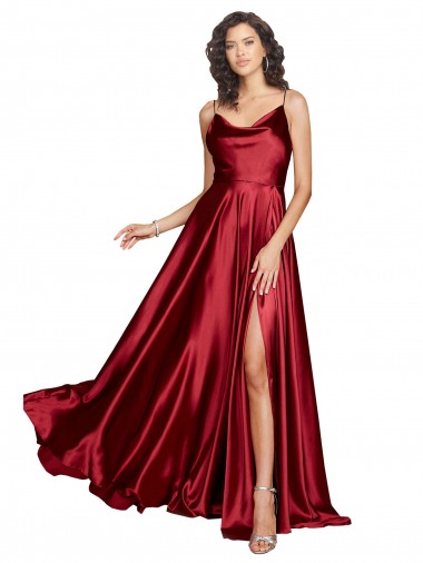 Vendedor de Alças finas Cetim Sedoso Sem Mangas Lombar Borgonha Vestidos de Madrinha / Vestidos de Noite / Vestidos de Festa