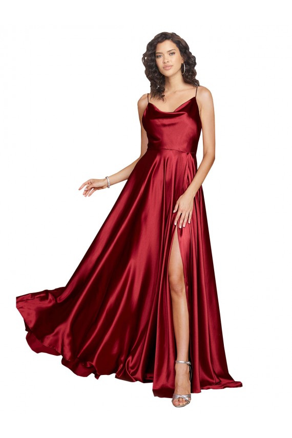 Vendedor de Alças finas Cetim Sedoso Sem Mangas Lombar Borgonha Vestidos de Madrinha / Vestidos de Noite / Vestidos de Festa