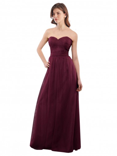 Vendedor de Amor Tule Sem Mangas Lombar Borgonha Vestidos de Madrinha