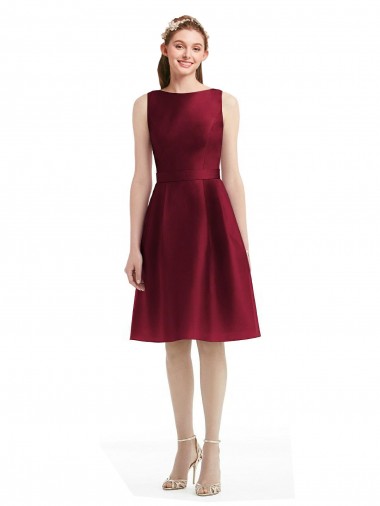 Vendedor de Barco Cetim Sem Mangas Borgonha Vestidos de Madrinha / Vestidos de Cocktail / Vestidos de Homecoming