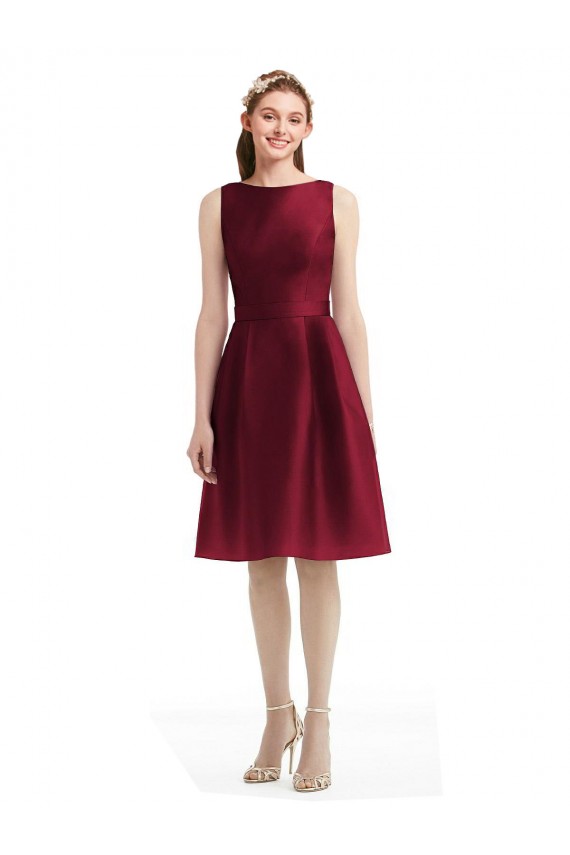 Vendedor de Barco Cetim Sem Mangas Borgonha Vestidos de Madrinha / Vestidos de Cocktail / Vestidos de Homecoming
