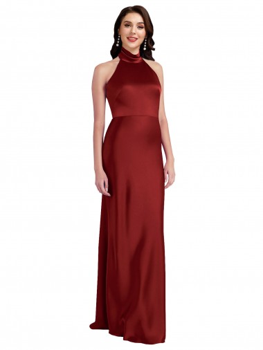 Vendedor de Cabeçada Cetim Elástico Sem Mangas Sem encosto Borgonha Vestidos de Madrinha / Vestidos de Noite / Vestidos de Festa