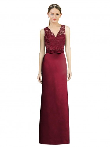 Vendedor de Decote V Cetim & Renda Sem Mangas Borgonha Vestidos de Madrinha