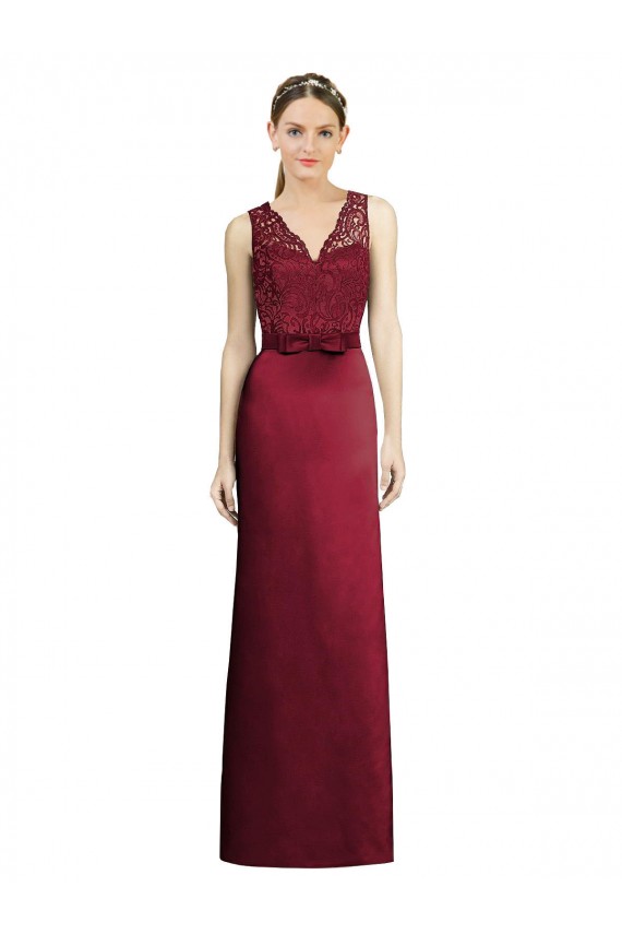 Vendedor de Decote V Cetim & Renda Sem Mangas Borgonha Vestidos de Madrinha