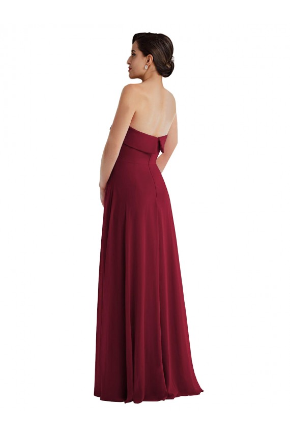 Vendedor de Sem alças Chiffon Sem Mangas Lombar Borgonha Vestidos de Madrinha / Vestidos de Noite