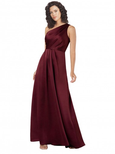 Vendedor de Um Ombro Cetim Sedoso Sem Mangas Borgonha Vestidos de Madrinha / Vestidos de Noite / Vestidos de Festa