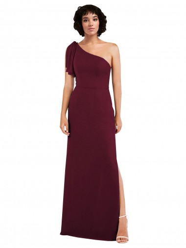 Vendedor de Um Ombro Chiffon Sem Mangas Borgonha Vestidos de Madrinha / Vestidos de Noite