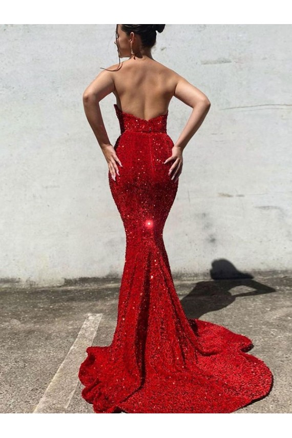 Vendedor de Amor Lantejoulas Veludo Sem Mangas Borgonha Sereia Vestidos de Festa