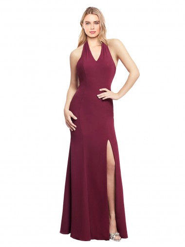 Vendedor de Cabeçada Chiffon Sem Mangas Abrir de volta Borgonha Longo Vestidos de Madrinha