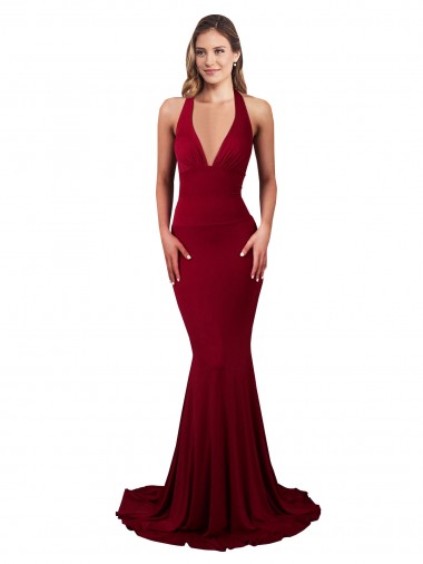 Vendedor de Cabeçada Spandex Sem Mangas Abrir de volta Borgonha Longo Vestidos de Madrinha / Vestidos de Noite / Vestidos de Festa