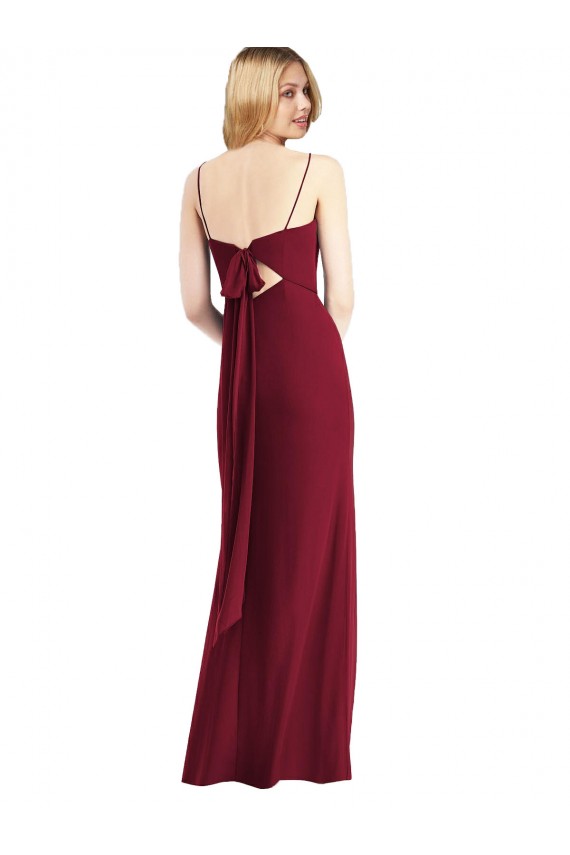 Vendedor de Alças finas Chiffon Sem Mangas Amarrar para trás Borgonha Vestidos de Madrinha