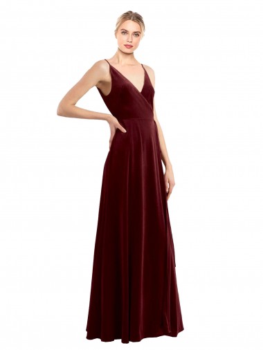 Vendedor de Decote V Veludo Elástico Sem Mangas Costas em V Borgonha Vestidos de Madrinha / Vestidos de Festa / Vestidos de Noite