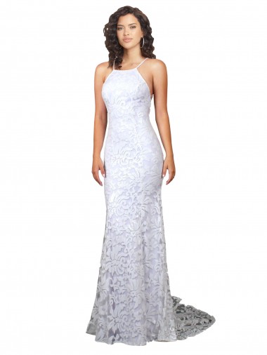 Vendedor de Decote Alto Renda Sem Mangas Lombar Branco Vestidos de Noiva