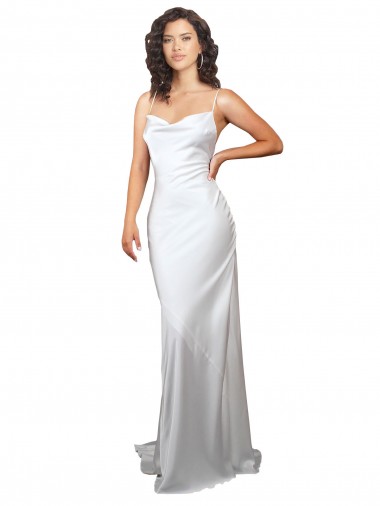 Vendedor de Decote Capuz Cetim Sedoso Sem Mangas Abrir de volta Branco Vestidos de Noiva