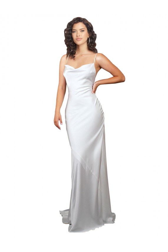 Vendedor de Decote Capuz Cetim Sedoso Sem Mangas Abrir de volta Branco Vestidos de Noiva