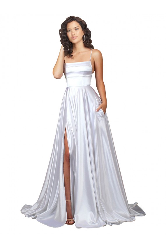 Vendedor de Alças finas Cetim Elástico Sem Mangas Branco Vestidos de Noiva