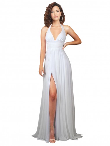 Vendedor de Decote V Chiffon Sem Mangas Lombar Branco Vestidos de Madrinha
