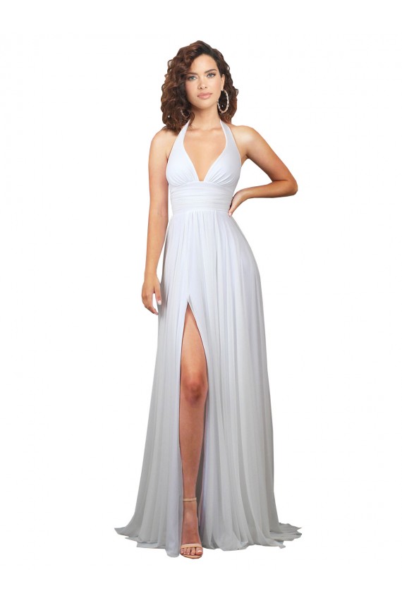 Vendedor de Decote V Chiffon Sem Mangas Lombar Branco Vestidos de Madrinha