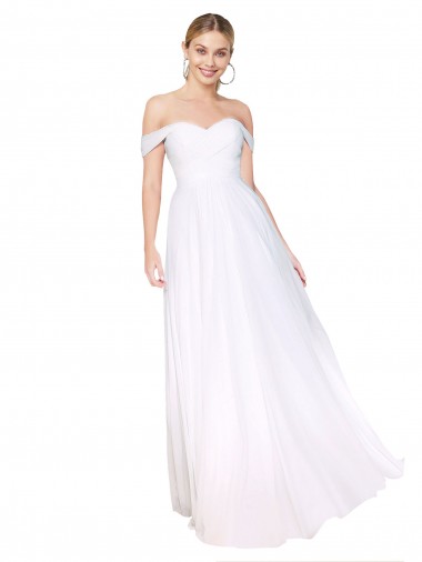 Vendedor de Fora do Ombro Chiffon Sem Mangas Branco Vestidos de Madrinha / Vestidos de Noite / Vestidos de Festa