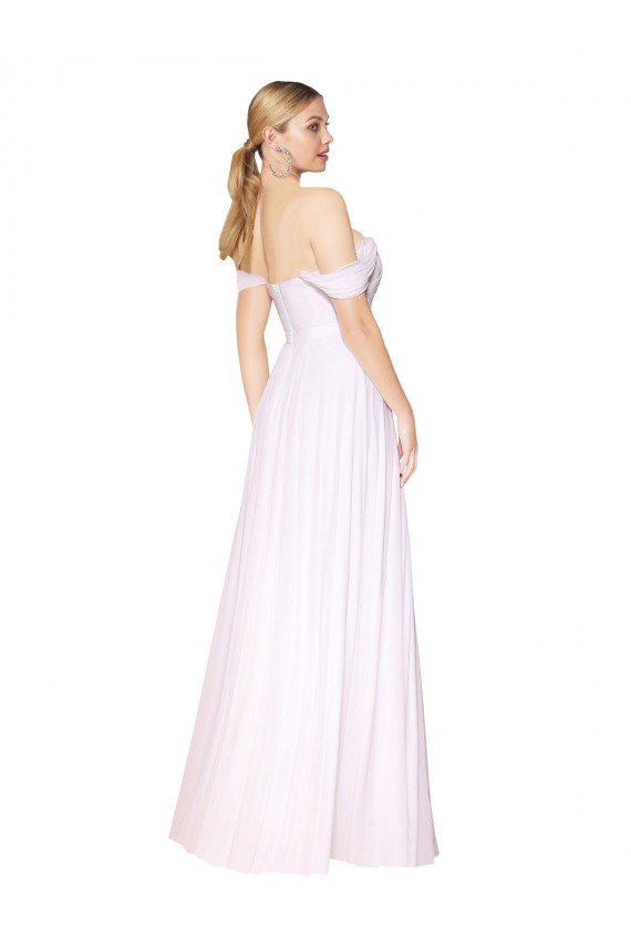 Vendedor de Fora do Ombro Chiffon Sem Mangas Branco Vestidos de Madrinha / Vestidos de Noite / Vestidos de Festa