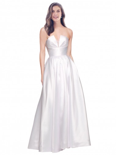 Vendedor de Sem alças Cetim Elástico Sem Mangas Lombar Branco Vestidos de Madrinha / Vestidos de Noite / Vestidos de Festa