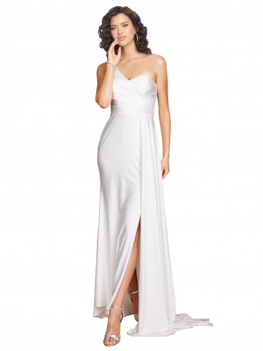 Vendedor de Um Ombro Cetim Sedoso Sem Mangas Branco Vestidos de Noiva