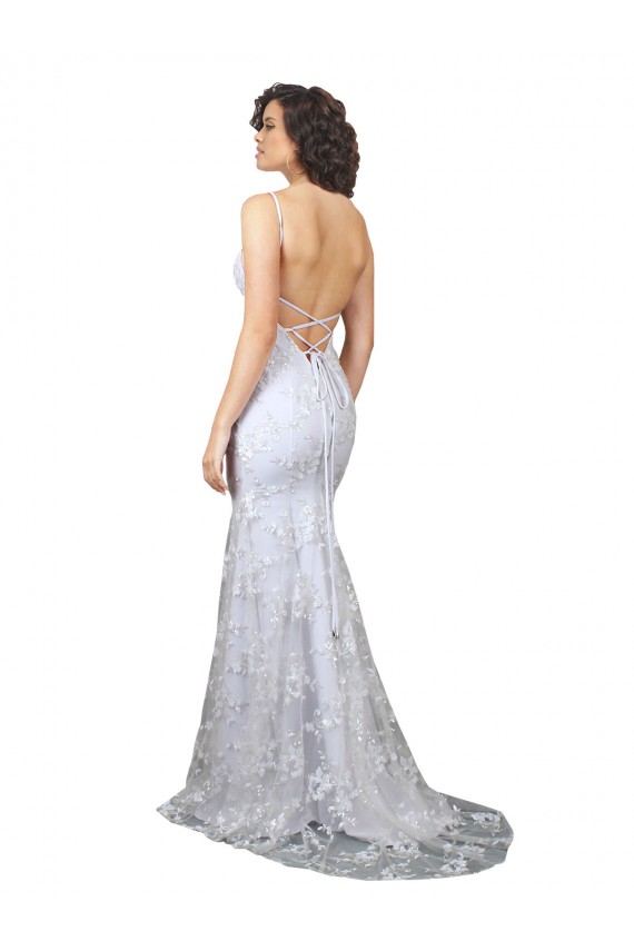 Vendedor de Decote V Crepe Esticado & Lantejoulas Tule Sem Mangas Sem encosto Branco Vestidos de Madrinha / Vestidos de Noite / Vestidos de Festa