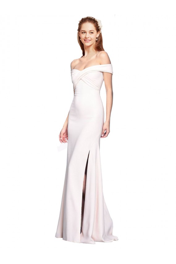 Vendedor de Fora do Ombro Crepe Esticado Sem Mangas Branco Vestidos de Madrinha / Vestidos de Noite / Vestidos de Festa