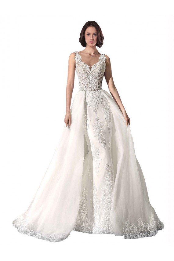 Vendedor de Amor Tule & Renda Sem Mangas Branco Sereia Vestidos de Noiva
