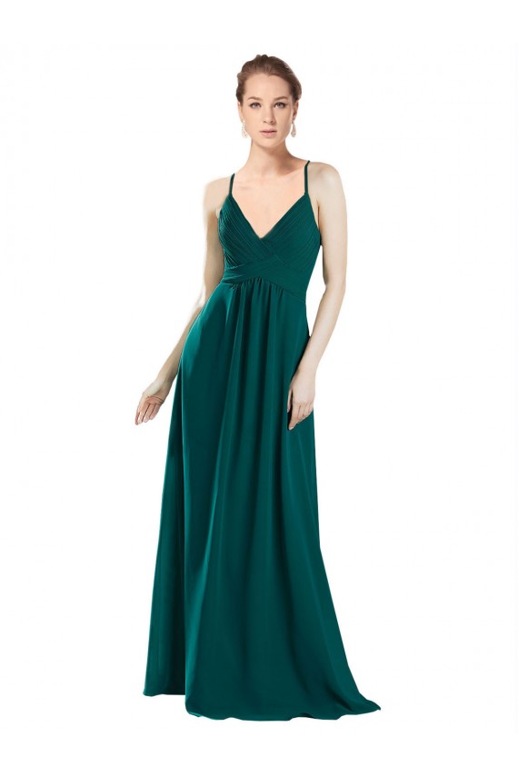 Vendedor de Decote V Chiffon Sem Mangas Buraco da fechadura Caçador Verde Vestidos de Madrinha