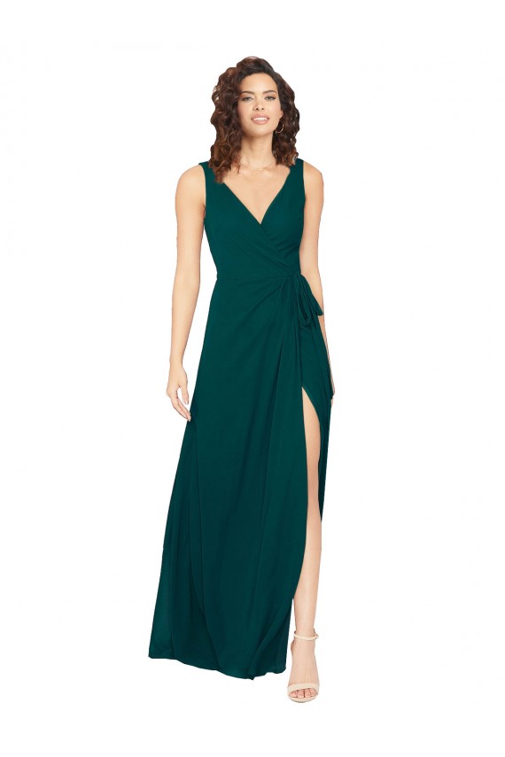 Vendedor de Decote V Chiffon Sem Mangas Costas em V Caçador Verde Vestidos de Madrinha