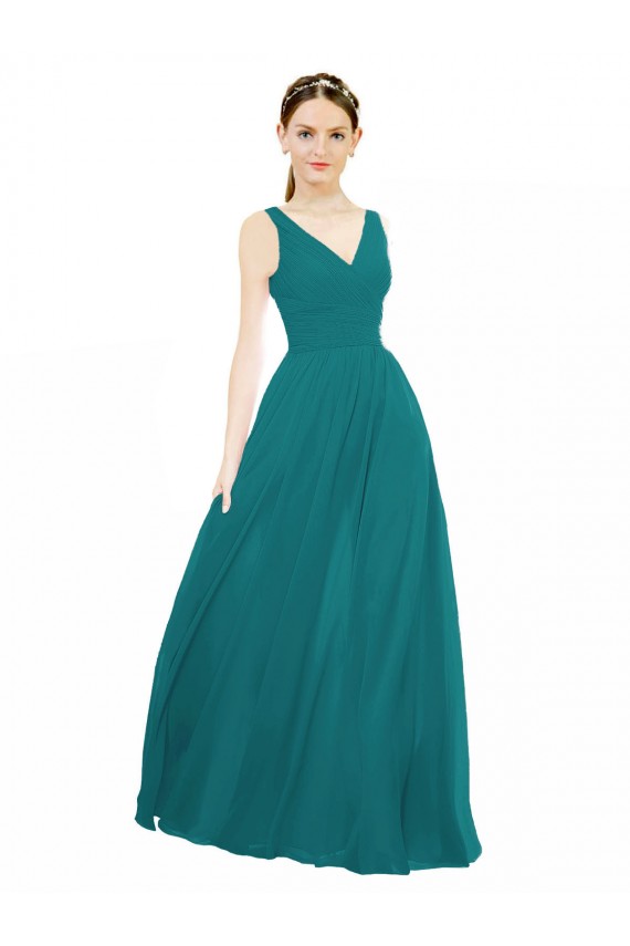 Vendedor de Decote V Chiffon Sem Mangas Caçador Verde Vestidos de Madrinha