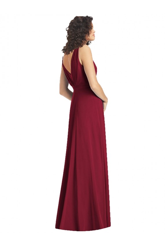 Vendedor de Decote V Chiffon Sem Mangas Costas em V Caçador Verde Vestidos de Festa