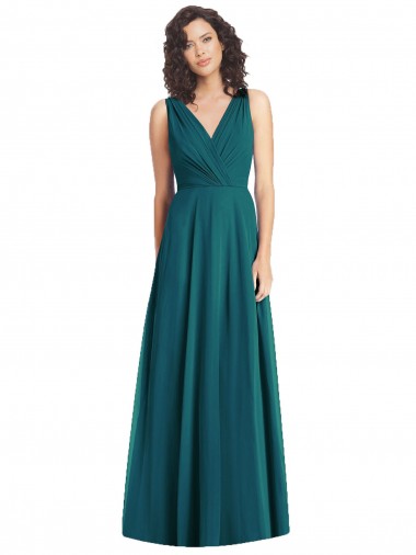 Vendedor de Decote V Chiffon Sem Mangas Costas em V Caçador Verde Vestidos de Festa
