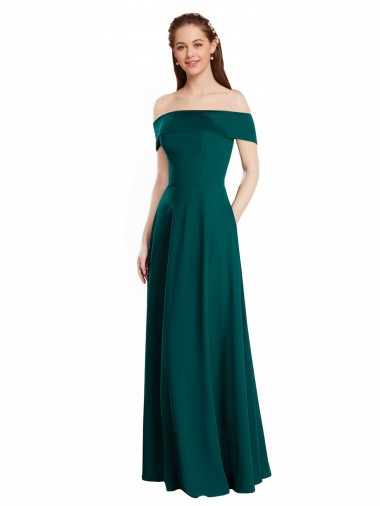 Vendedor de Fora do Ombro Chiffon Mangas Curtas Caçador Verde Vestidos de Madrinha