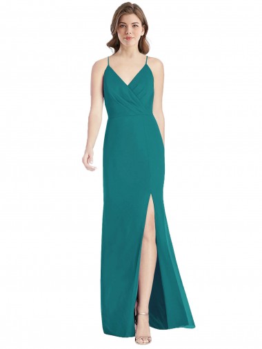 Vendedor de Alças finas Chiffon Sem Mangas Criss Cruz Caçador Verde Vestido de Madrinha