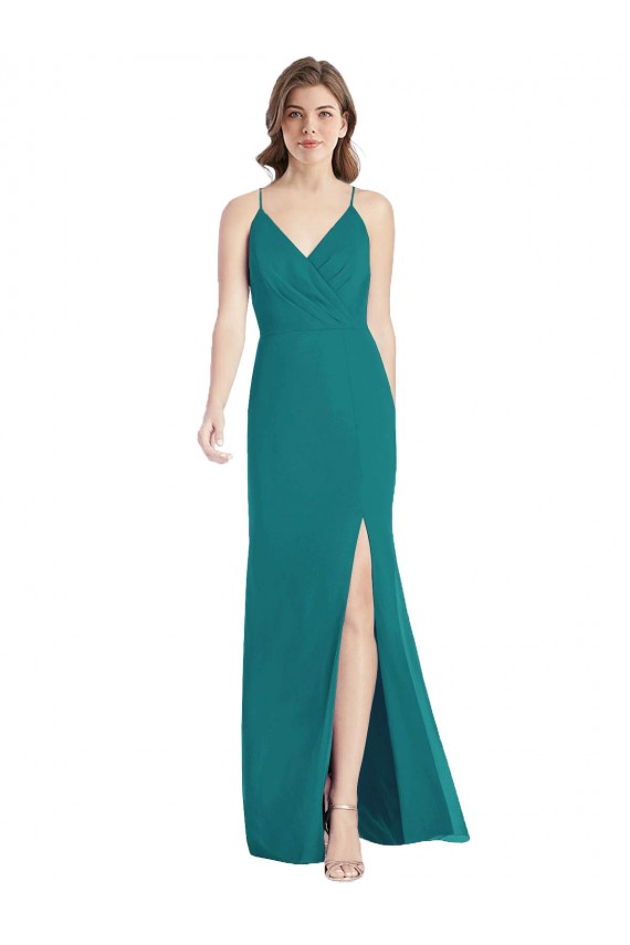 Vendedor de Alças finas Chiffon Sem Mangas Criss Cruz Caçador Verde Vestido de Madrinha